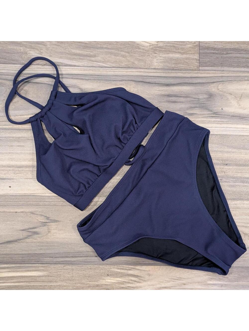 Cupshe Navy Blue Two-Piece Bikini Swimsuit Set Size Small